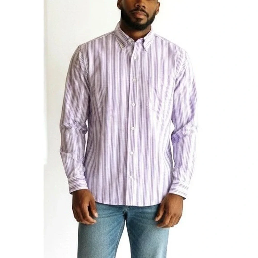 Banana Republic Mens Slim Non Iron Cotton Striped Dress Shirt Sz M Preppy Office